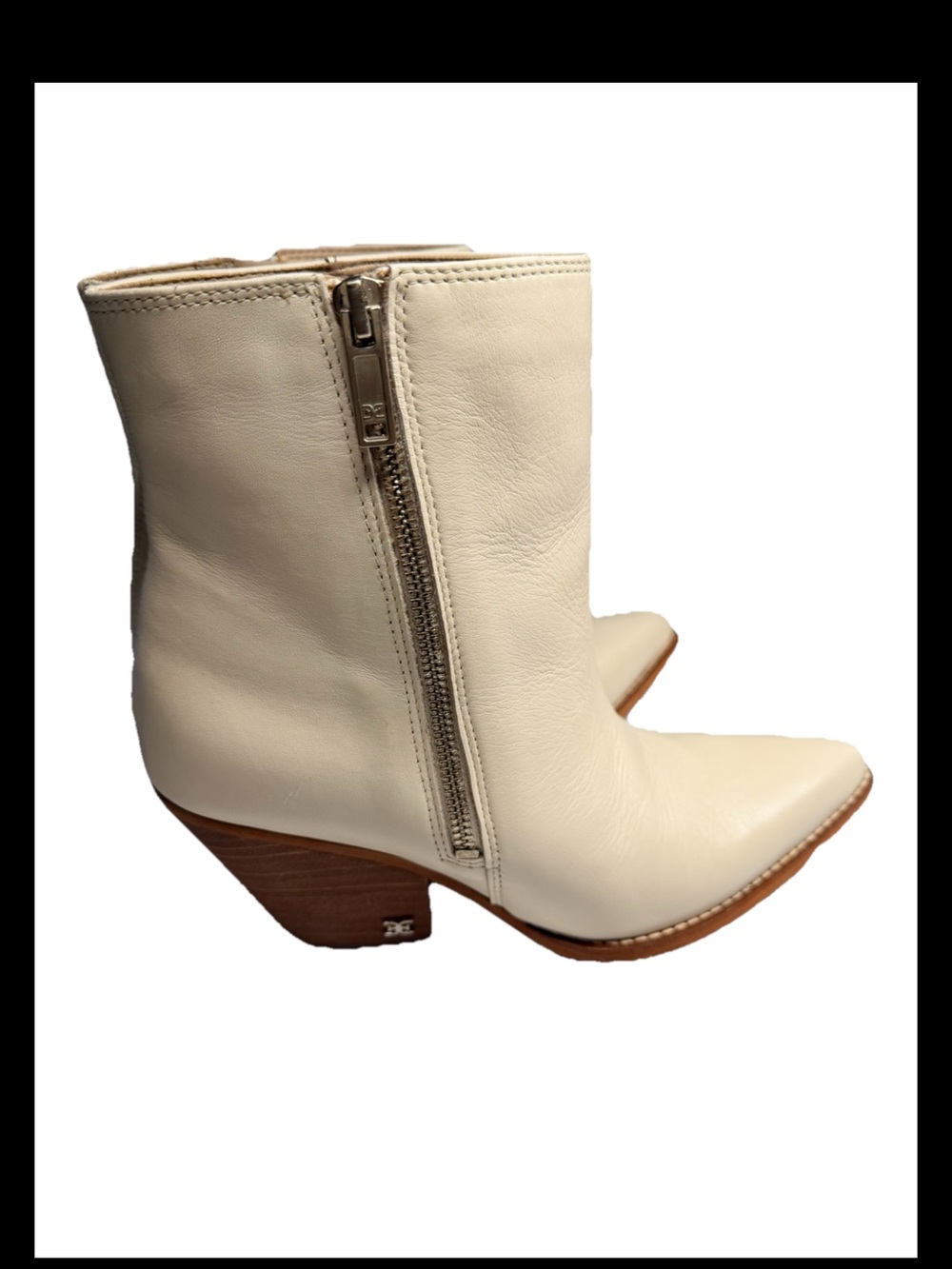 SAM EDELMAN Jane Ivory Leather Cuban Heel Bootie Sz 7.5 - Picture 2 of 10